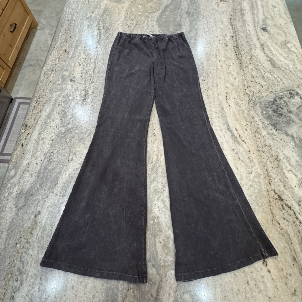 Chatoyant Women's Sz L Bell Bottom Flare Pants Gray Mineral Wash Stretch C-30190